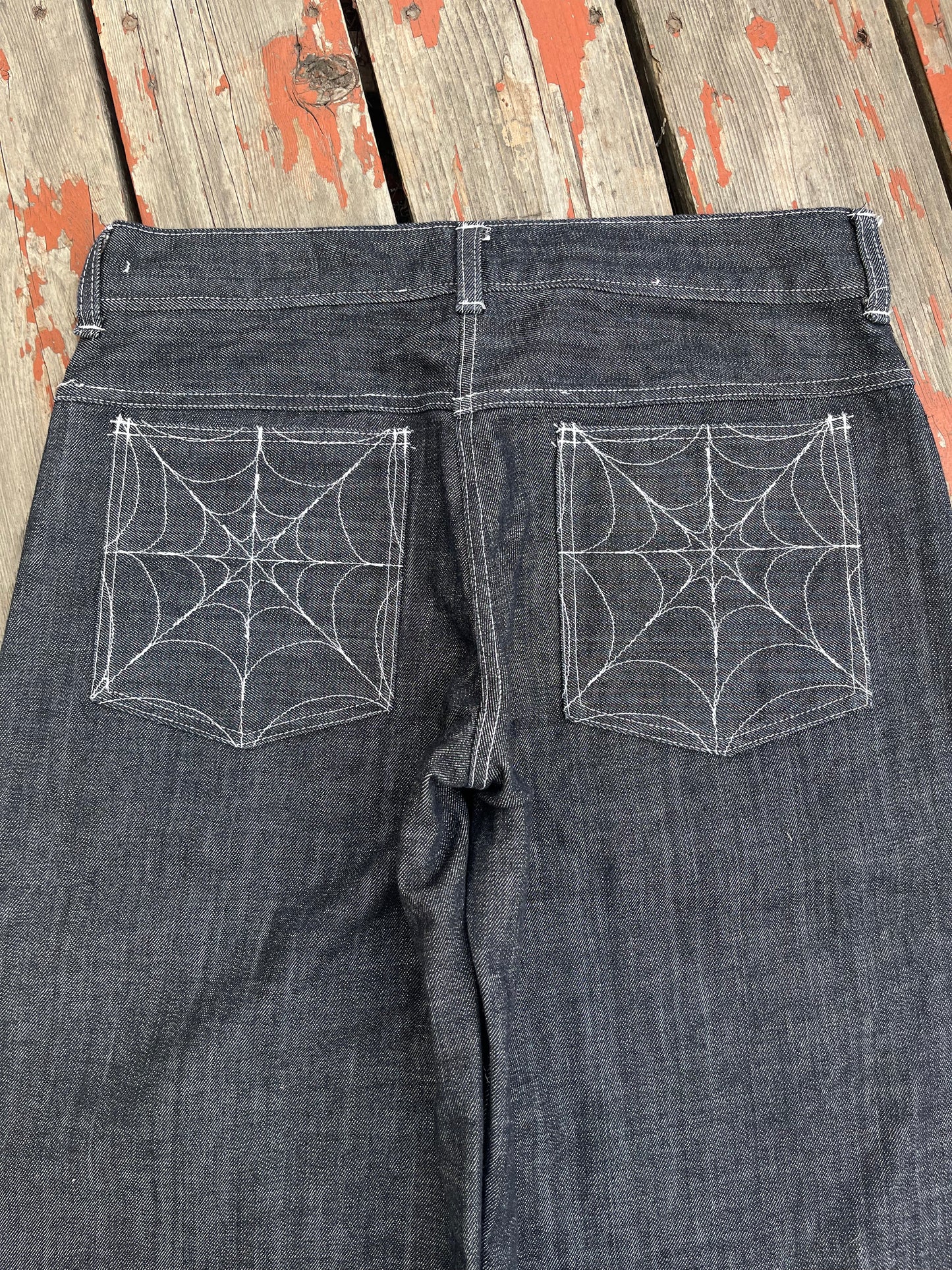 Grey wash spiderweb denim