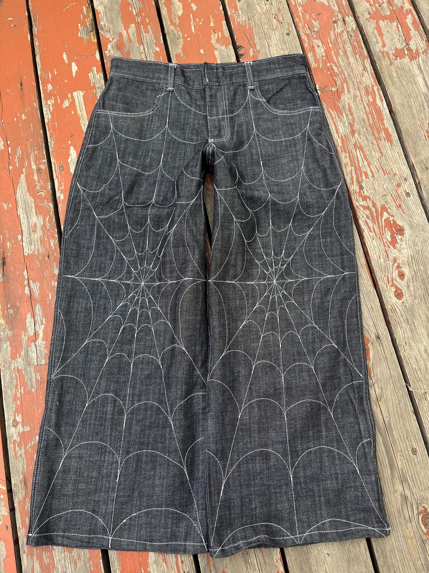 Grey wash spiderweb denim