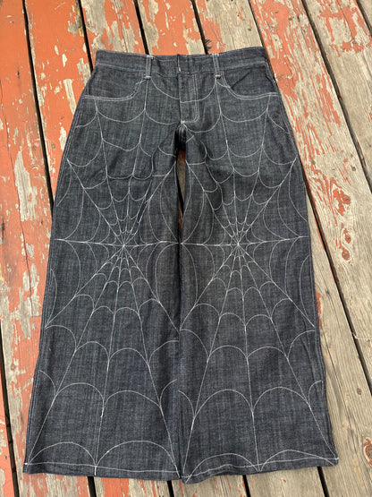 Grey wash spiderweb denim