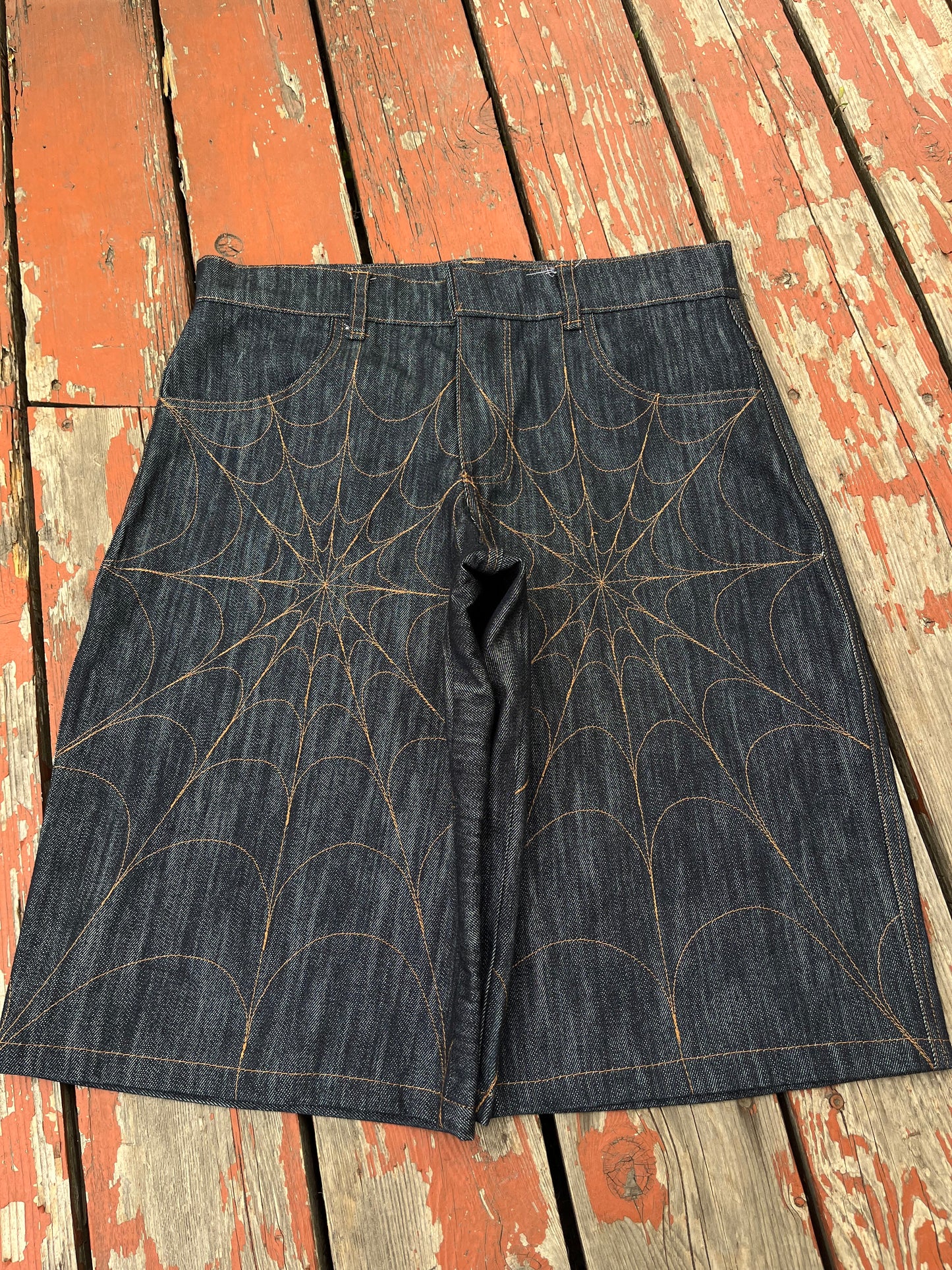 SPIDERWEB DENIM JORTS