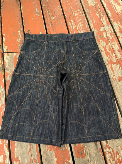 SPIDERWEB DENIM JORTS