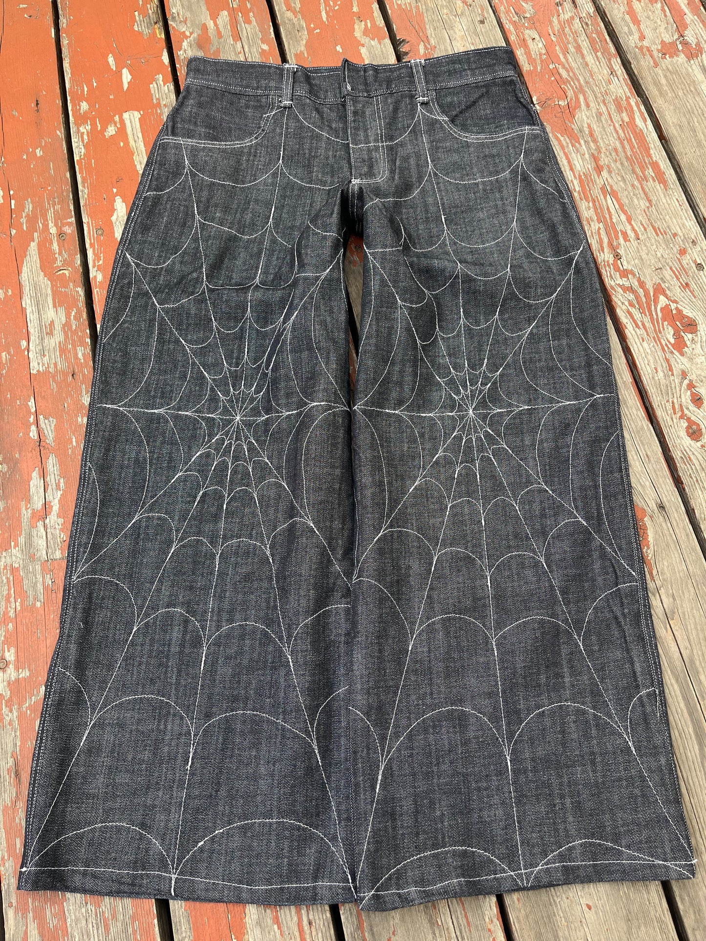 Grey wash spiderweb denim