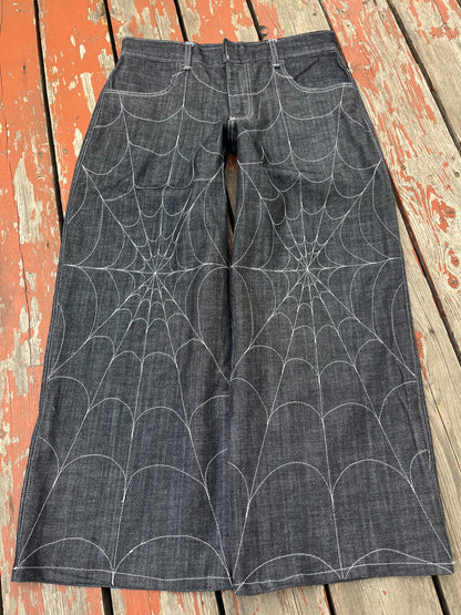 Grey wash spiderweb denim