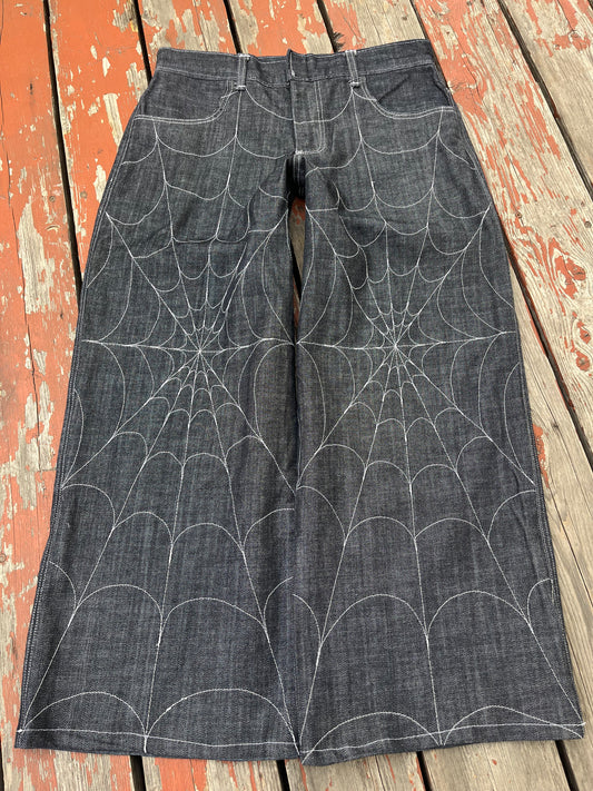 Grey wash spiderweb denim