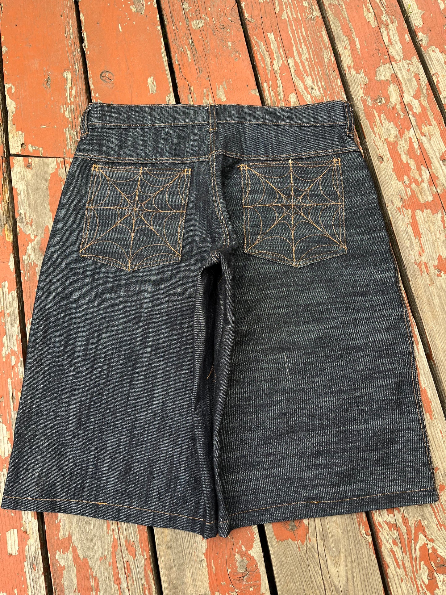 SPIDERWEB DENIM JORTS