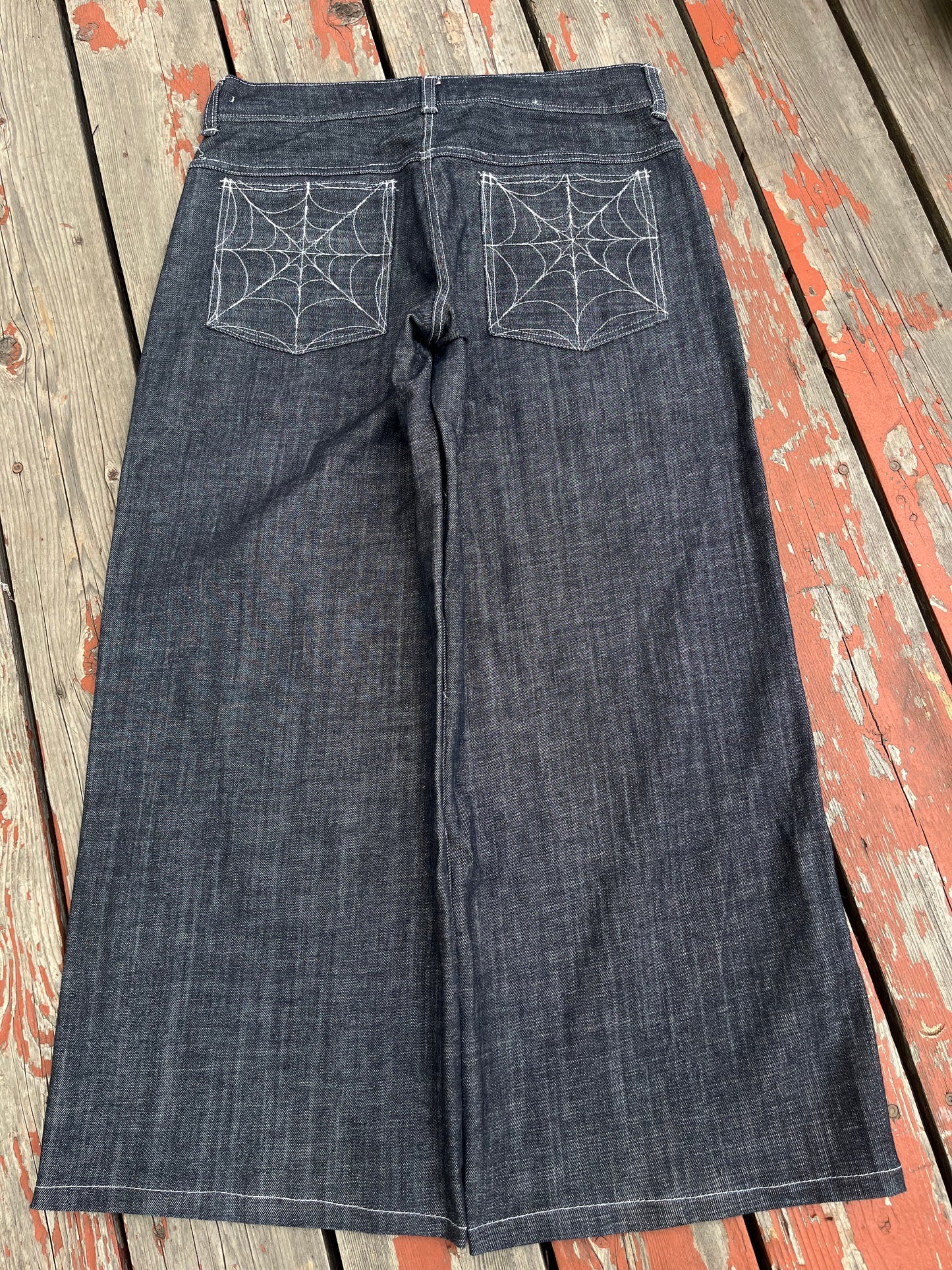 Grey wash spiderweb denim