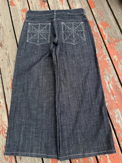 Grey wash spiderweb denim