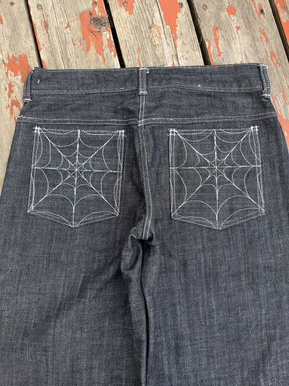 Grey wash spiderweb denim
