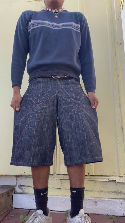 SPIDERWEB DENIM JORTS